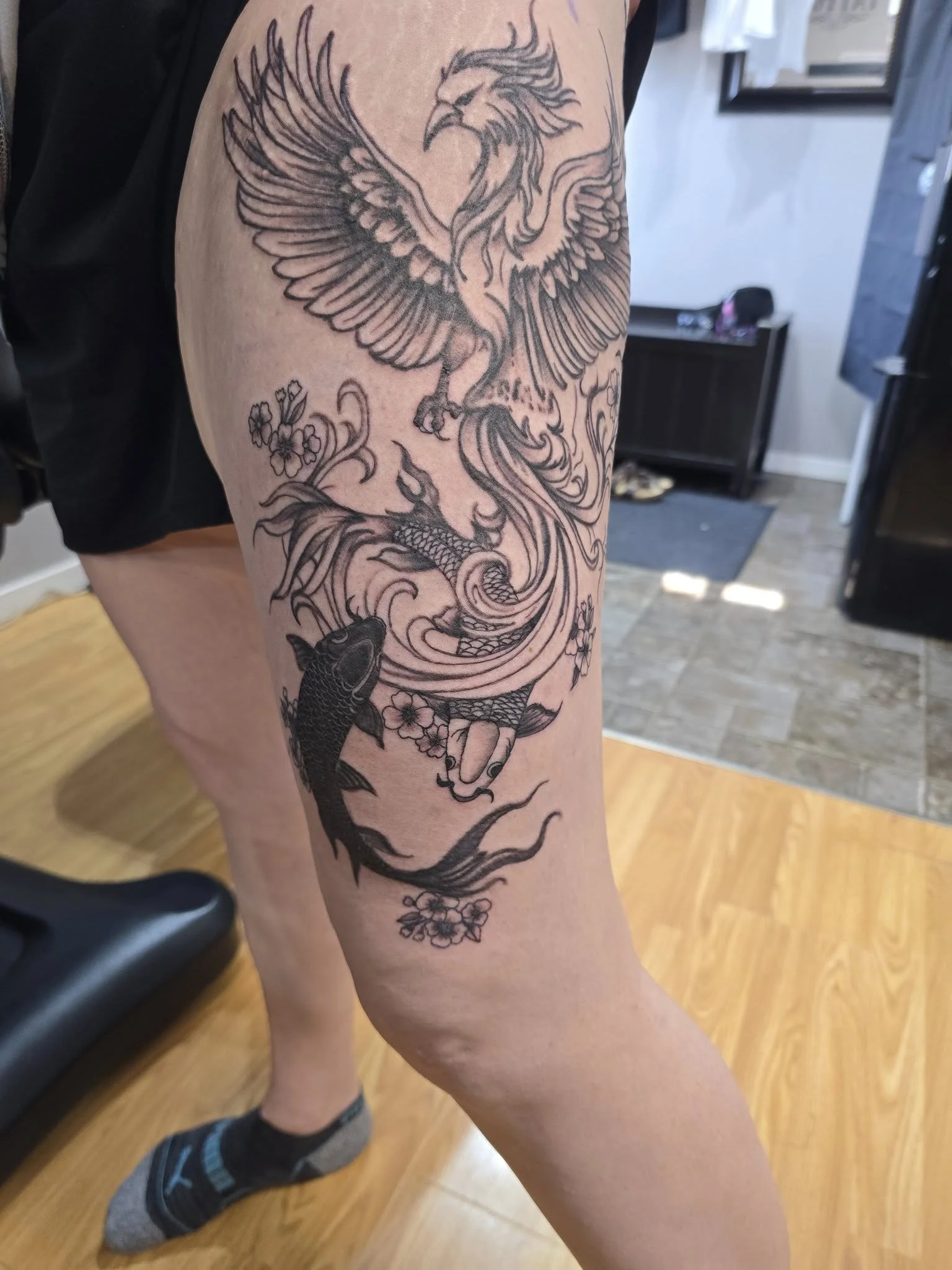 Asian dragon sleeve tattoo blackwork - Japanese style tattoo Mike Kuntz