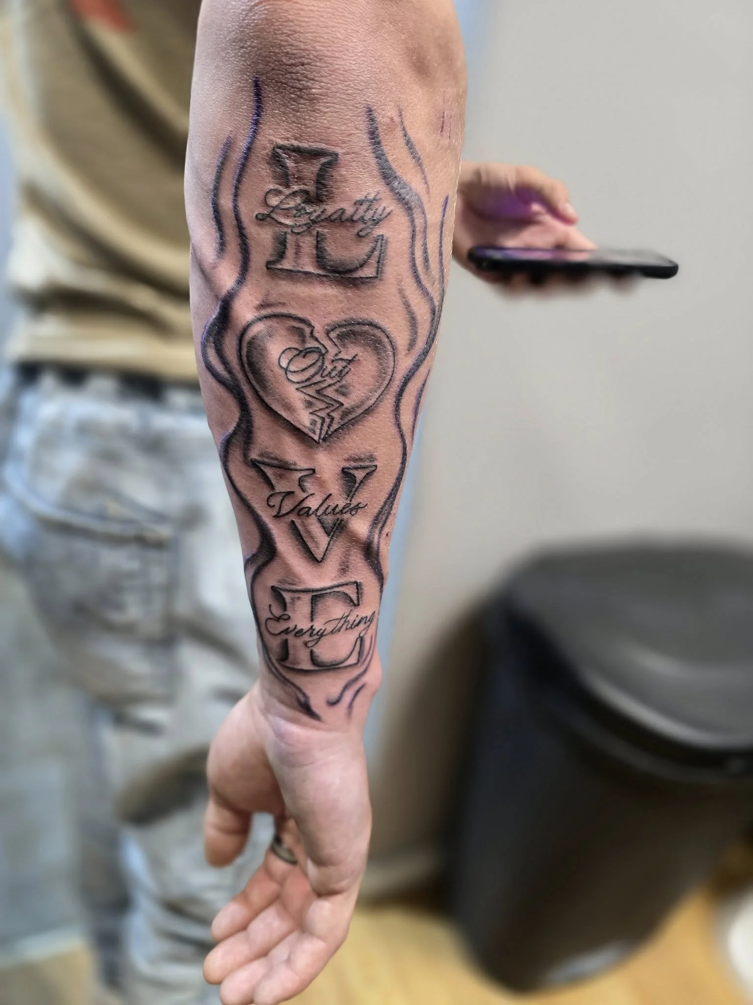 Religious cherub angel leg tattoo - Spiritual blackwork tattoo artist Moose Jaw SK