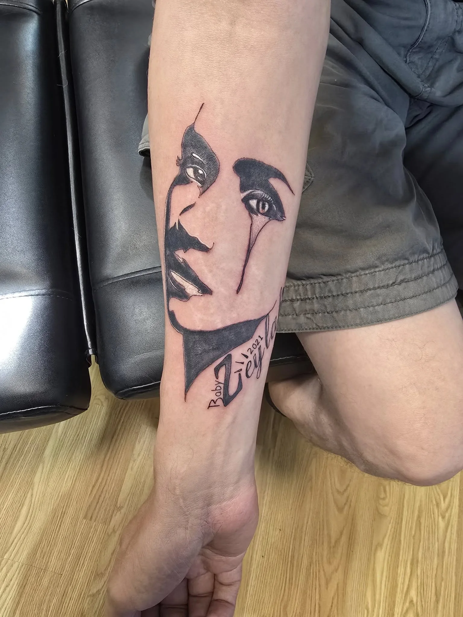 Woman portrait thigh tattoo realism - Female portrait tattoo artist Moose Jaw