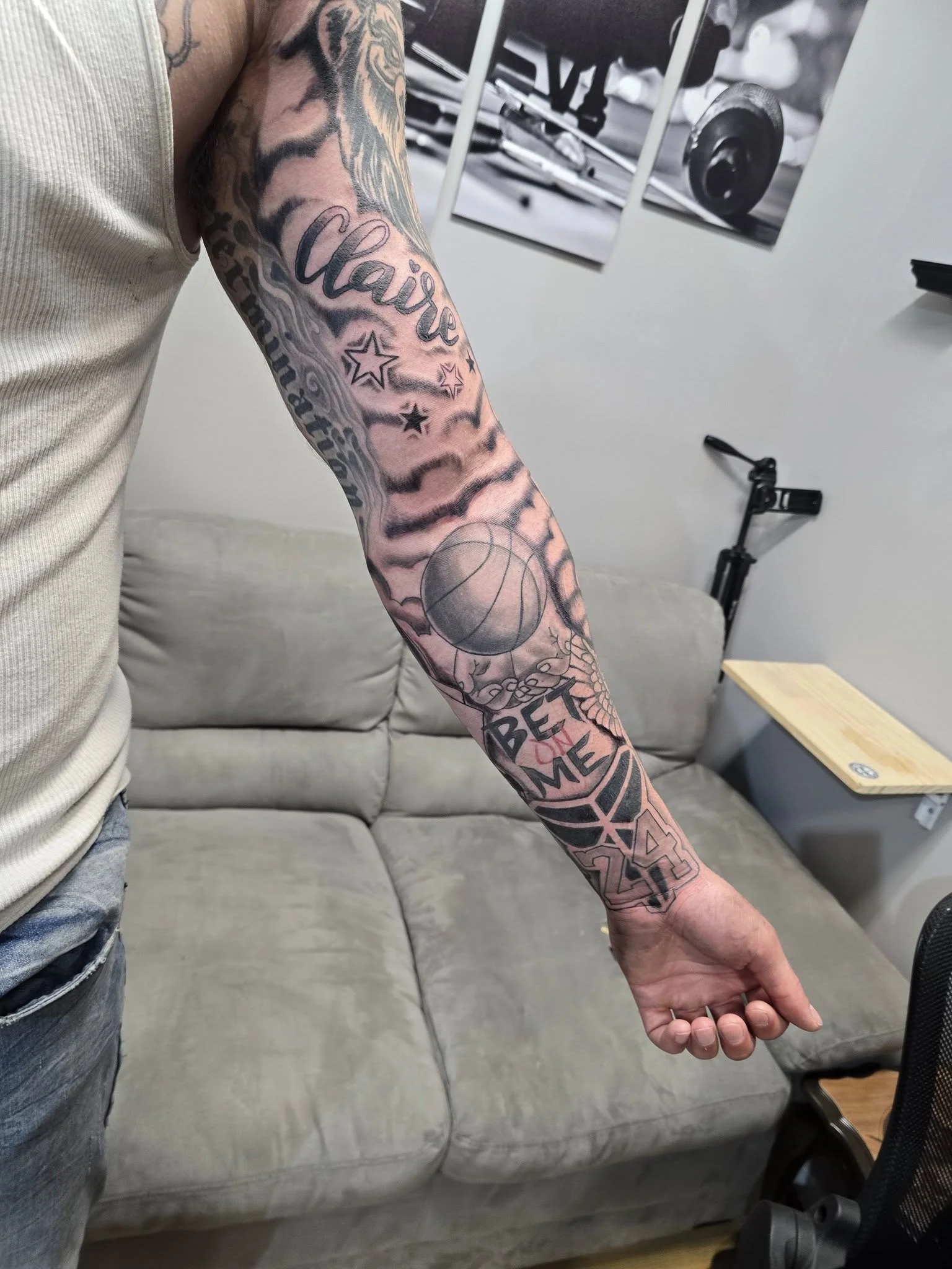 Skull and ornamental sleeve tattoo - Full sleeve skull tattoo House of Pain Moose Jaw